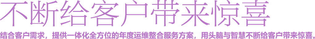不斷給客戶帶來驚喜，結(jié)合客戶需求，提供一體化全方位的年度運(yùn)維整合服務(wù)方案，用頭腦與智慧不斷給客戶帶來驚喜